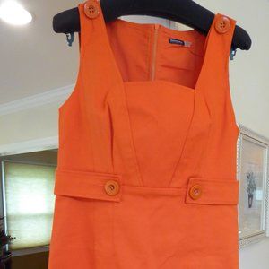 Magaschoni Tangerine Orange Italian Fabric Fitted Sheath Dress USA 8 Early 2000s